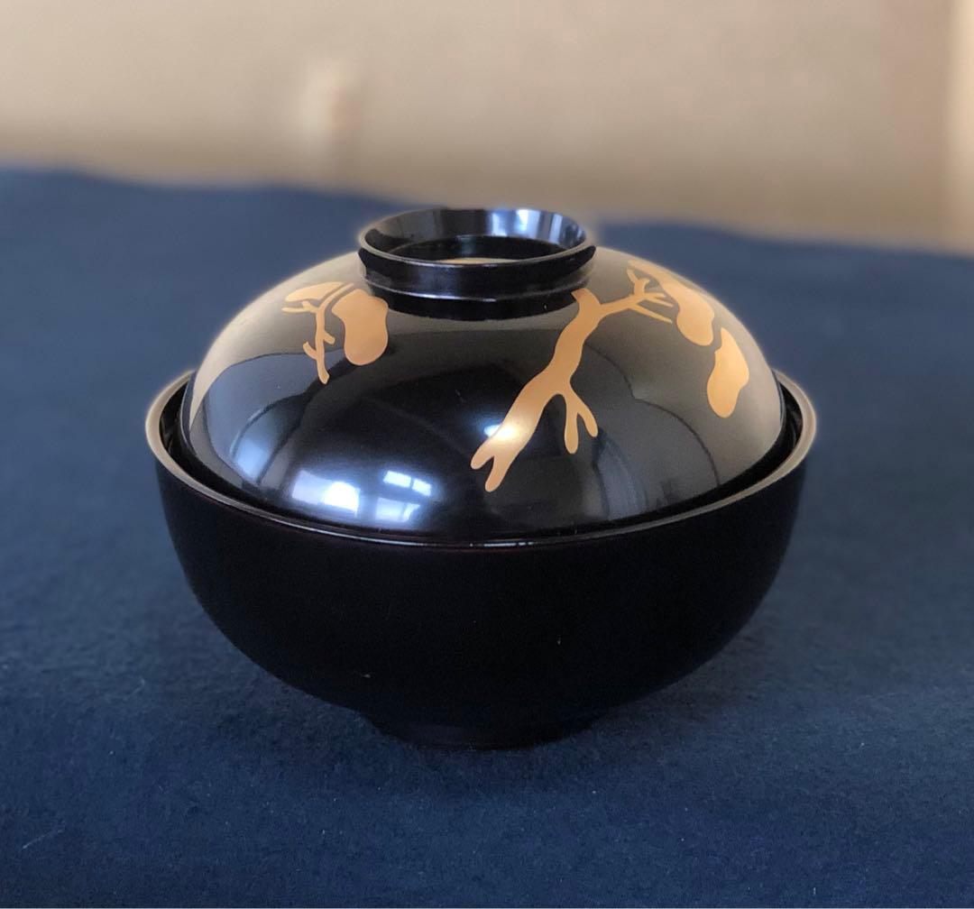 《レ》黒塗 鶴松蒔絵 吸物椀10客 木製漆器 木箱　251117え2