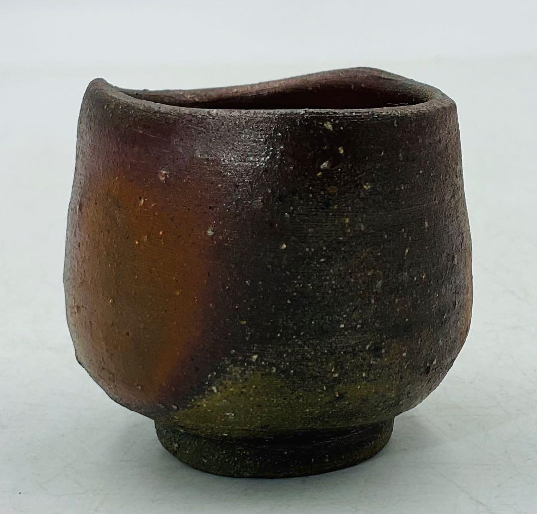 【705】◉岡山県重要無形文化財・金重晃介先生　備前焼酒呑　四方桟共箱◉