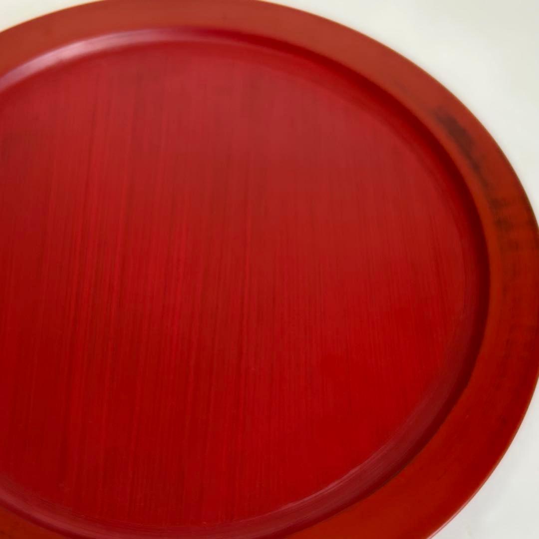 【希少】未使用 木製 漆塗り 刷毛目 さび根来 大皿 お盆 えんじ