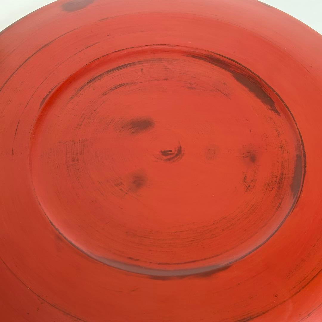 【希少】未使用 木製 漆塗り 刷毛目 さび根来 大皿 お盆 えんじ