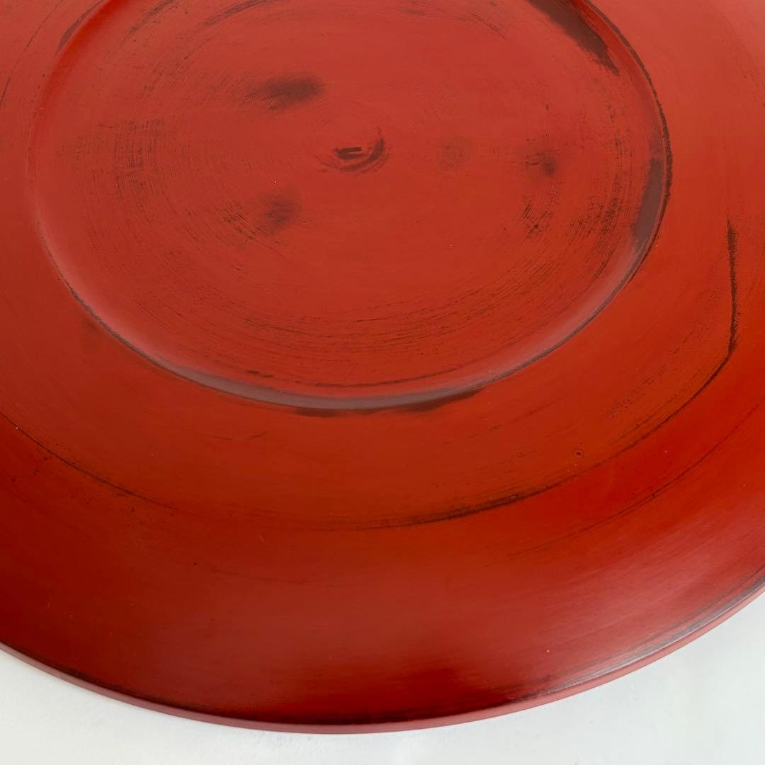 【希少】未使用 木製 漆塗り 刷毛目 さび根来 大皿 お盆 えんじ