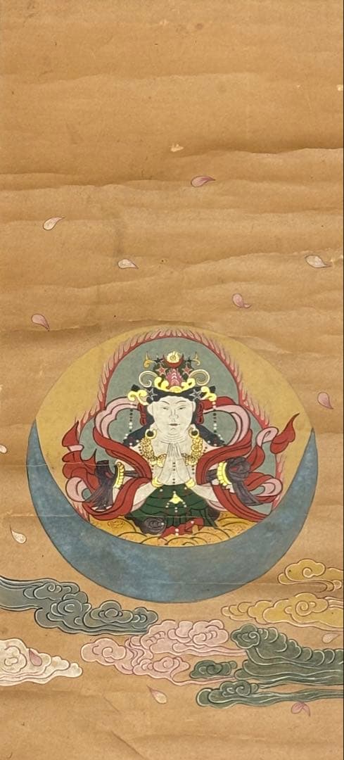 「勢至菩薩彩色木版画」1幅|江戸時代中期頃 仏教美術 仏像 木版刷り 和本