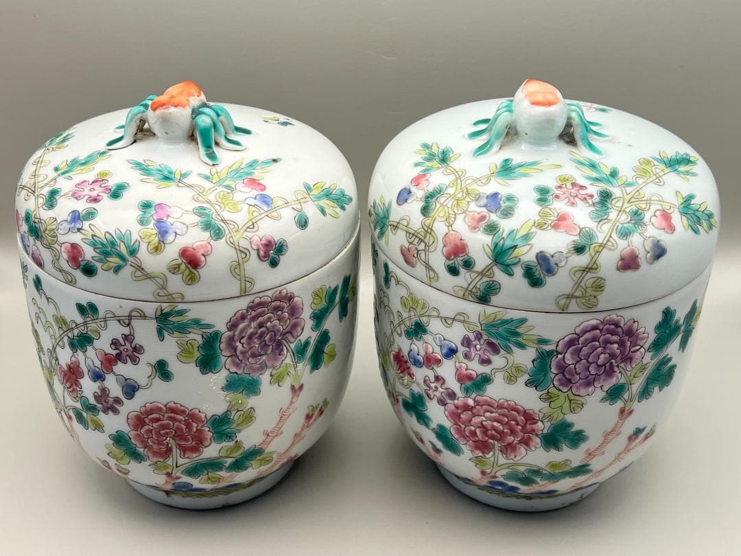 スペード　粉彩茶壺①　牡丹福寿文　同治年製在印　骨董品 時代品 中国美術