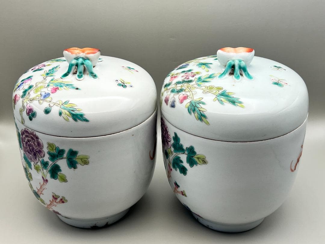 スペード　粉彩茶壺①　牡丹福寿文　同治年製在印　骨董品 時代品 中国美術