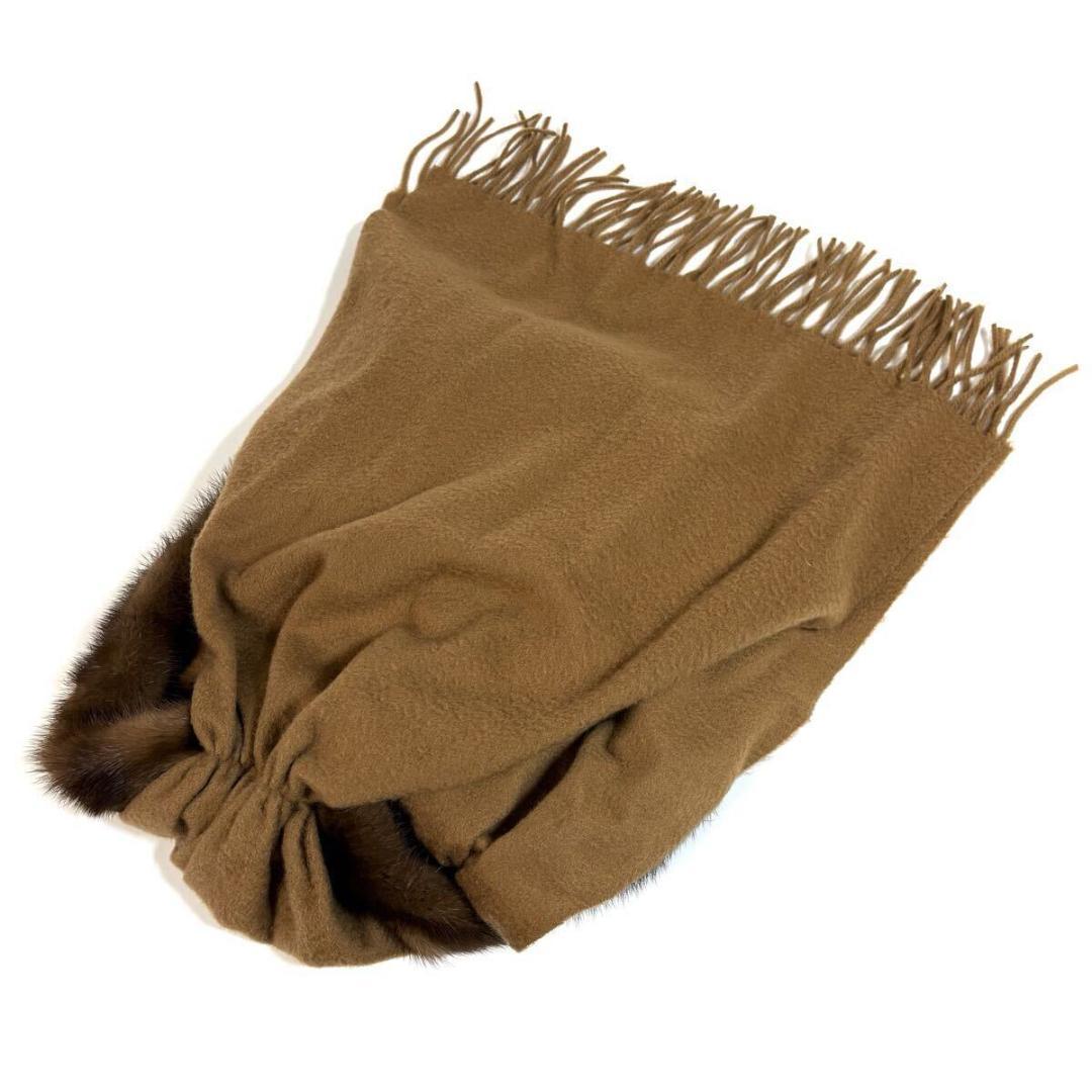 【未使用】FENDI カシミヤミンクマフラー キャメル イタリア製 元箱 タグ付