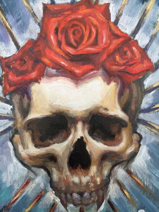 骸骨 ローズクラウン 油絵 原画 オリジナル 一点物