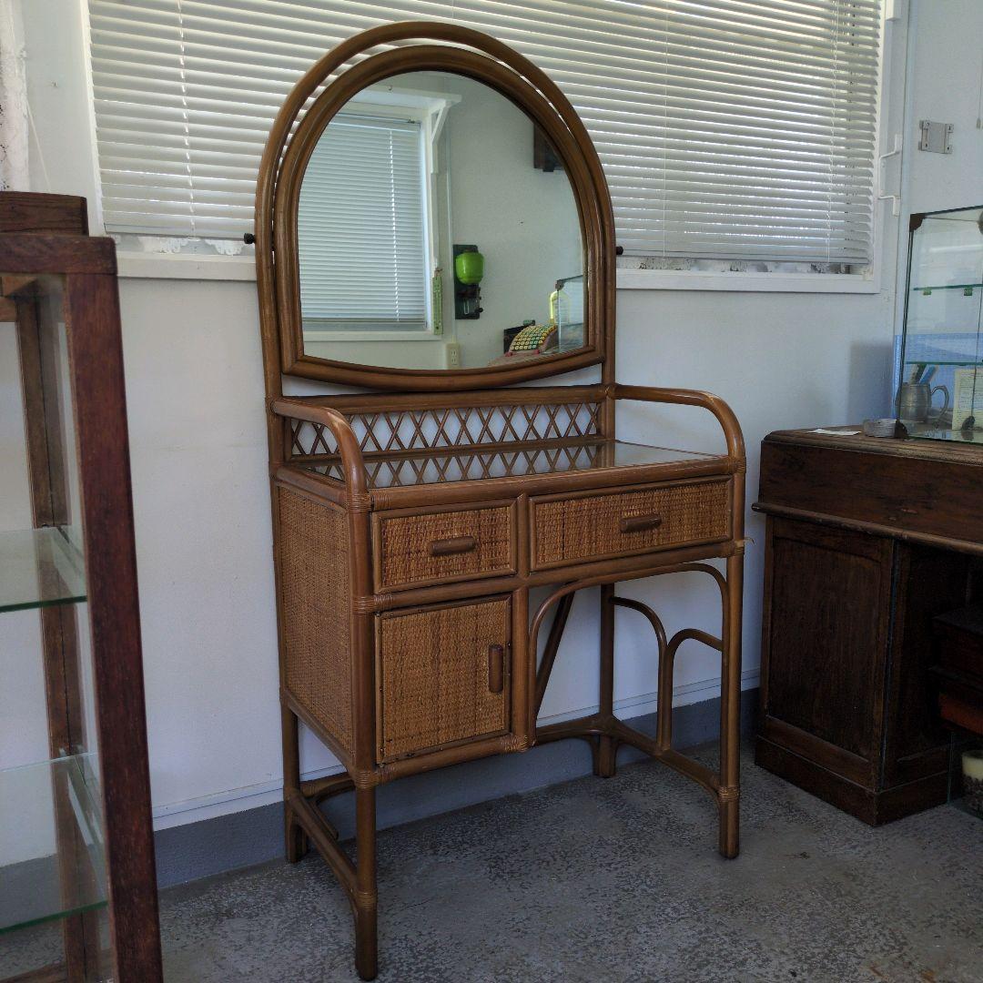 ヴィンテージ　レトロ　ラタン ミラー付きドレッサー