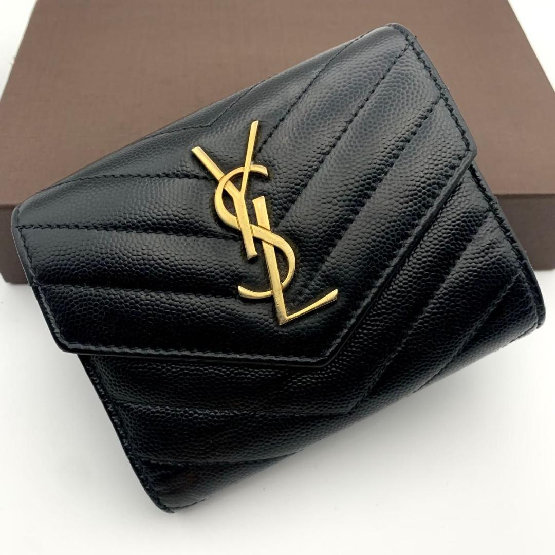 今だけセール！ サンローラン 三つ折り 財布 カサンドラ コンパクト 黒