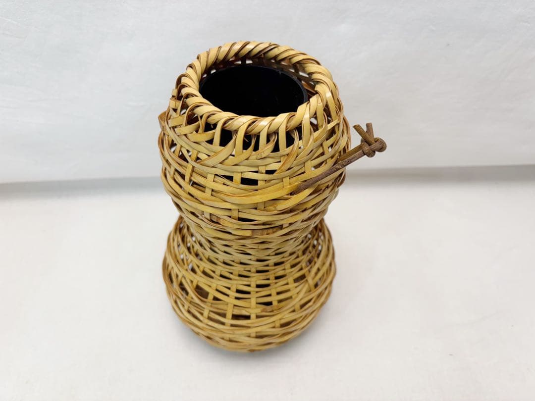 未使用 華道具 白竹 瓢箪形 花入 ひさご 掛置兼用 おとし付き 元箱