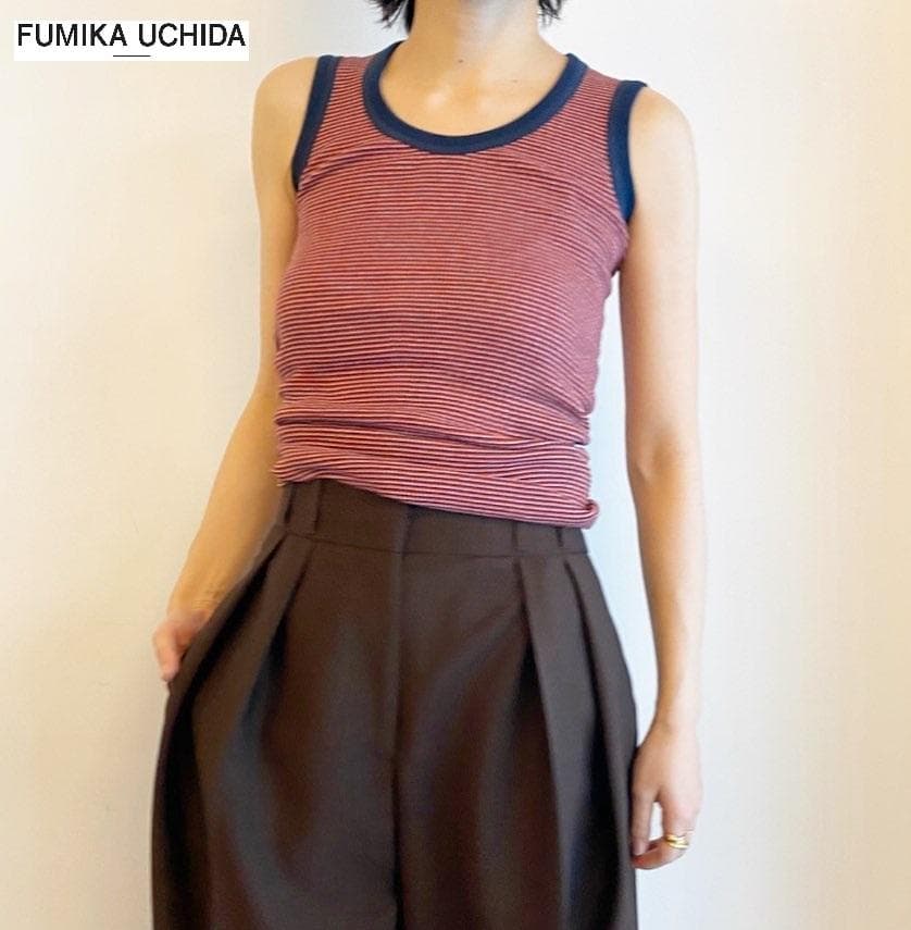★美品 FUMIKA UCHIDA ボーダー Uネック リブタントップ Navy
