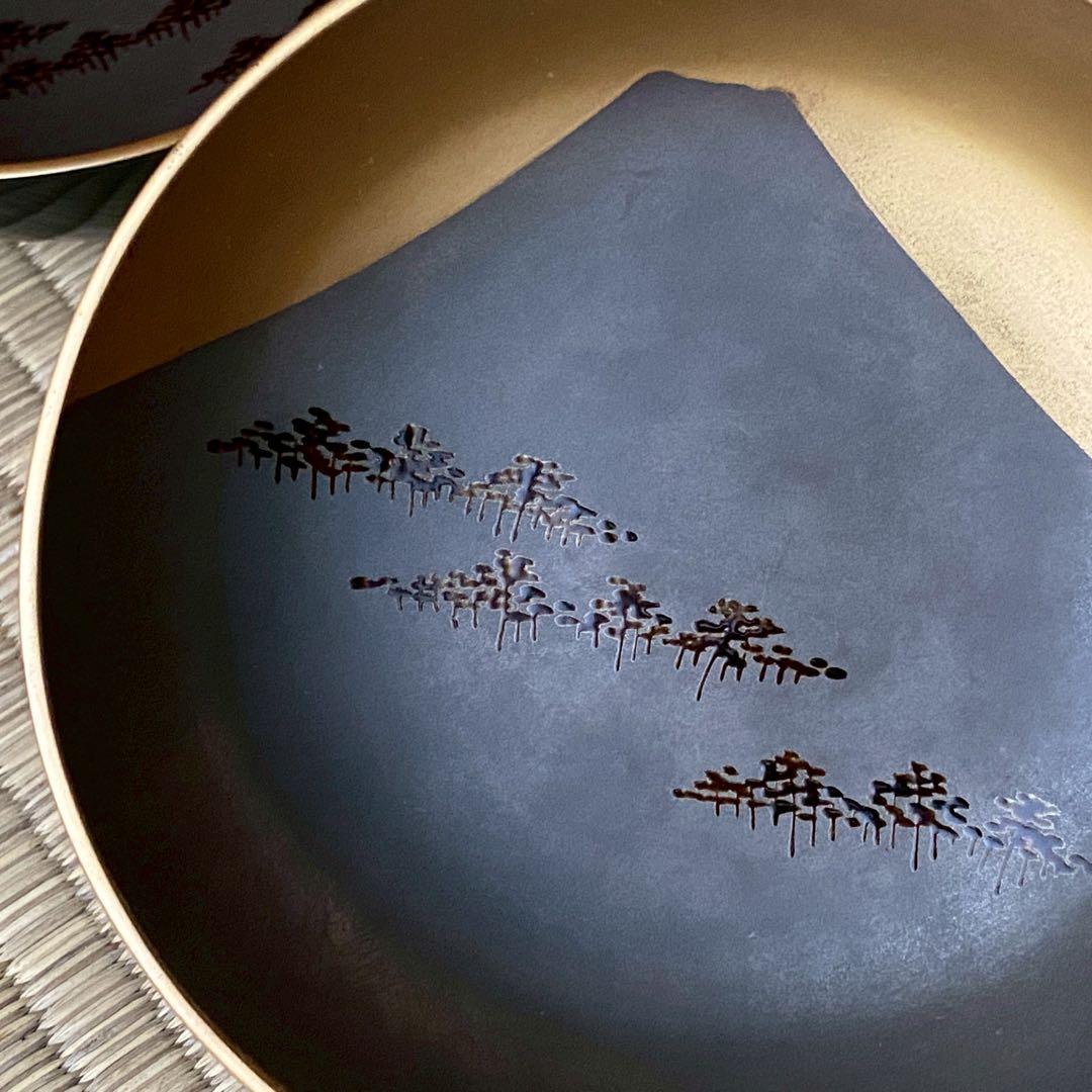 時代 輪島塗【富士松原蒔絵 小皿5客組】銘々皿 天然木 漆塗 懐石 茶道具
