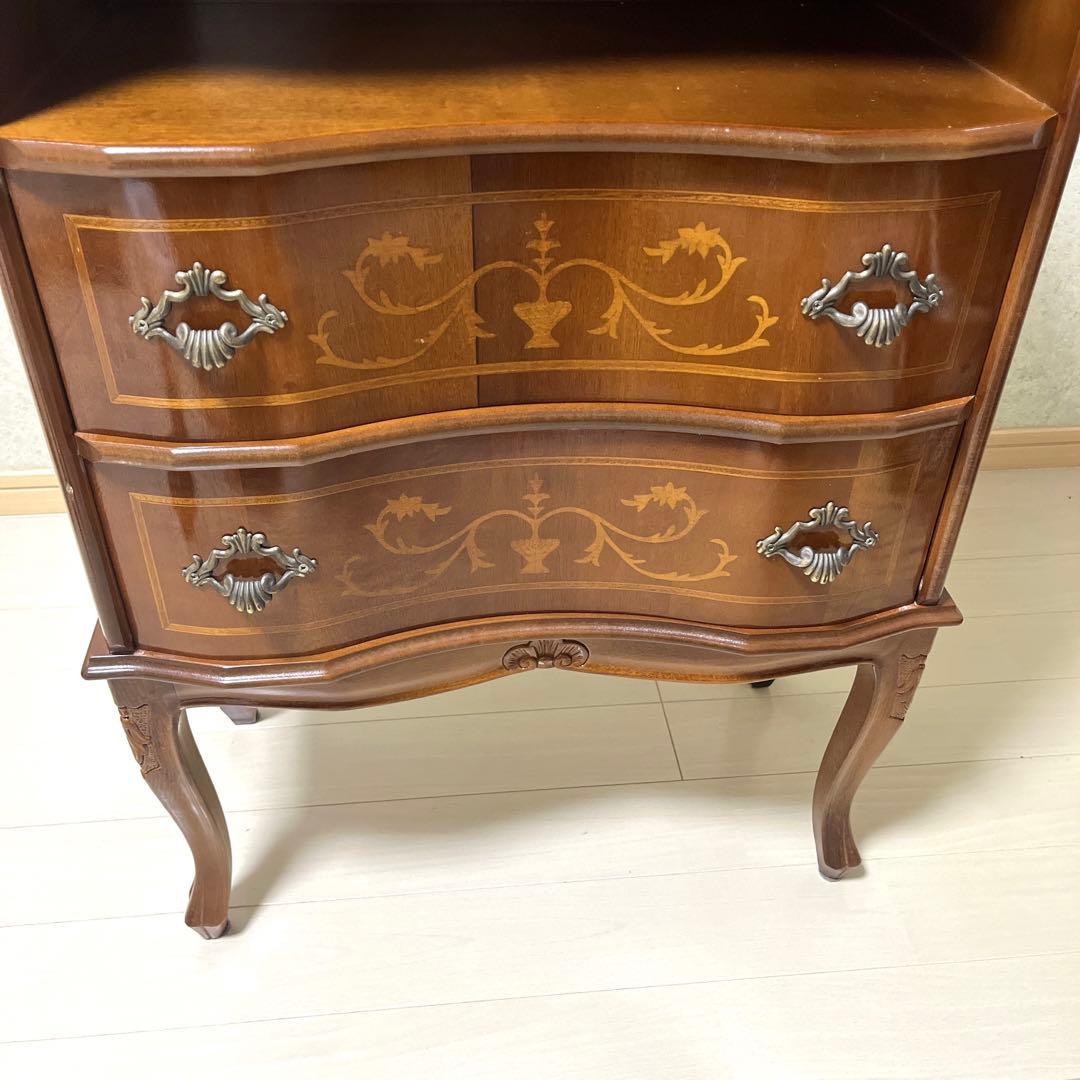 美品　イタリア製　アンティーク　家具　2段　キャビネット　猫足　象嵌　チェスト