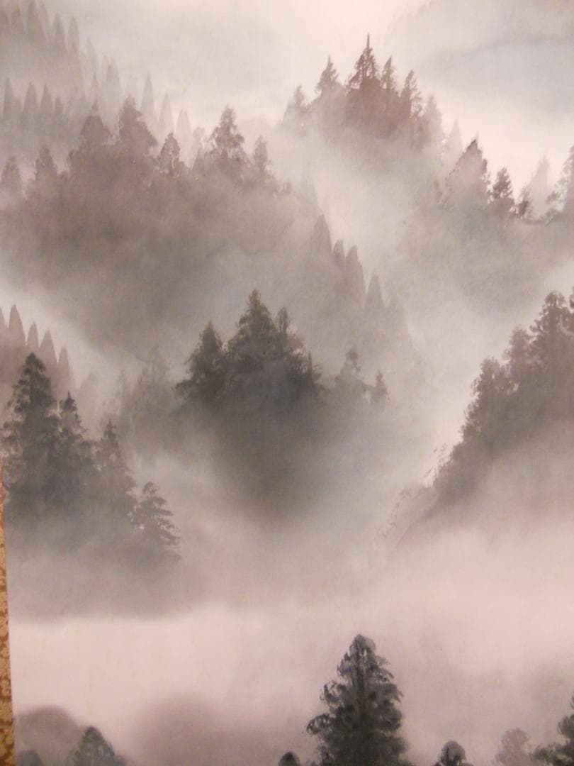 掛け軸  松橋玉昇 水墨山水 絹本 希少 軸装 茶道具 掛軸 美品 です。