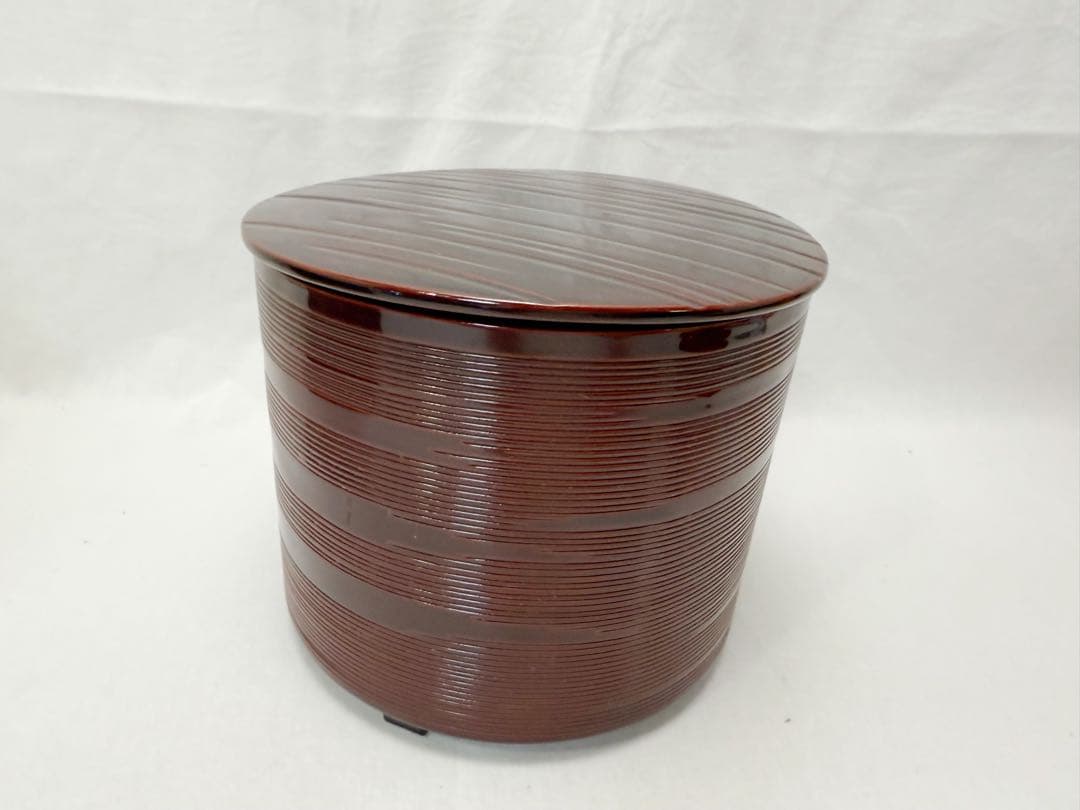 美品 茶道具 中村宗悦作 木製溜塗 曲水指 認得斎好 内黒 元箱