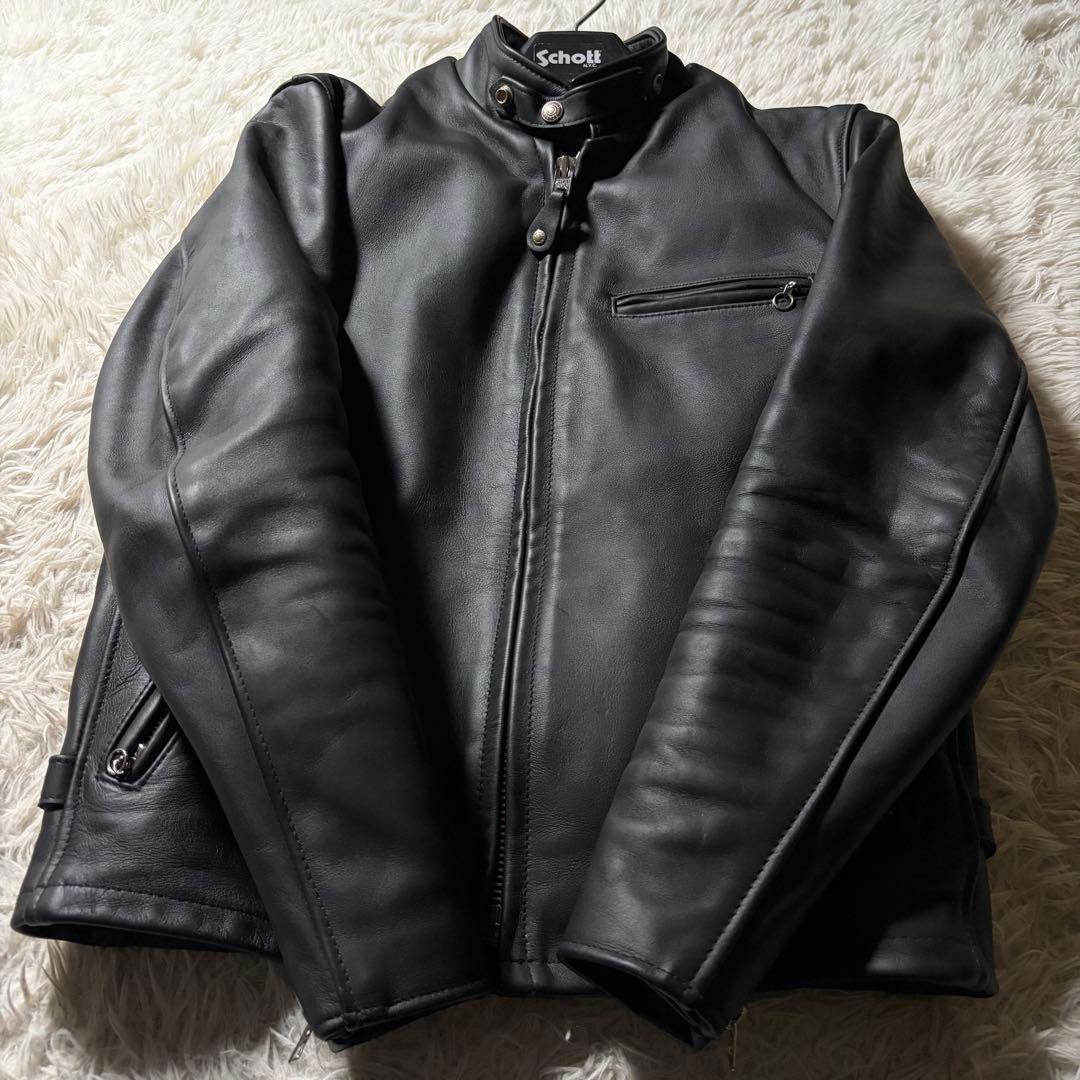 w*a様 未使用級/新型✨schott ライダースジャケット　641 黒　本革