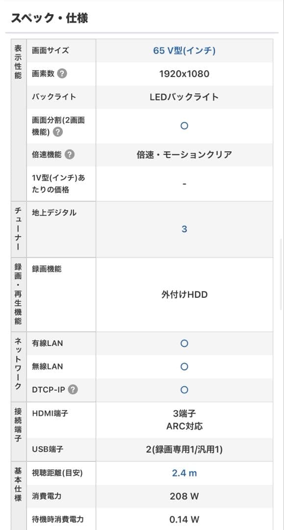東芝REGZA 65型 65Vインチ 液晶カラーテレビ 65J7