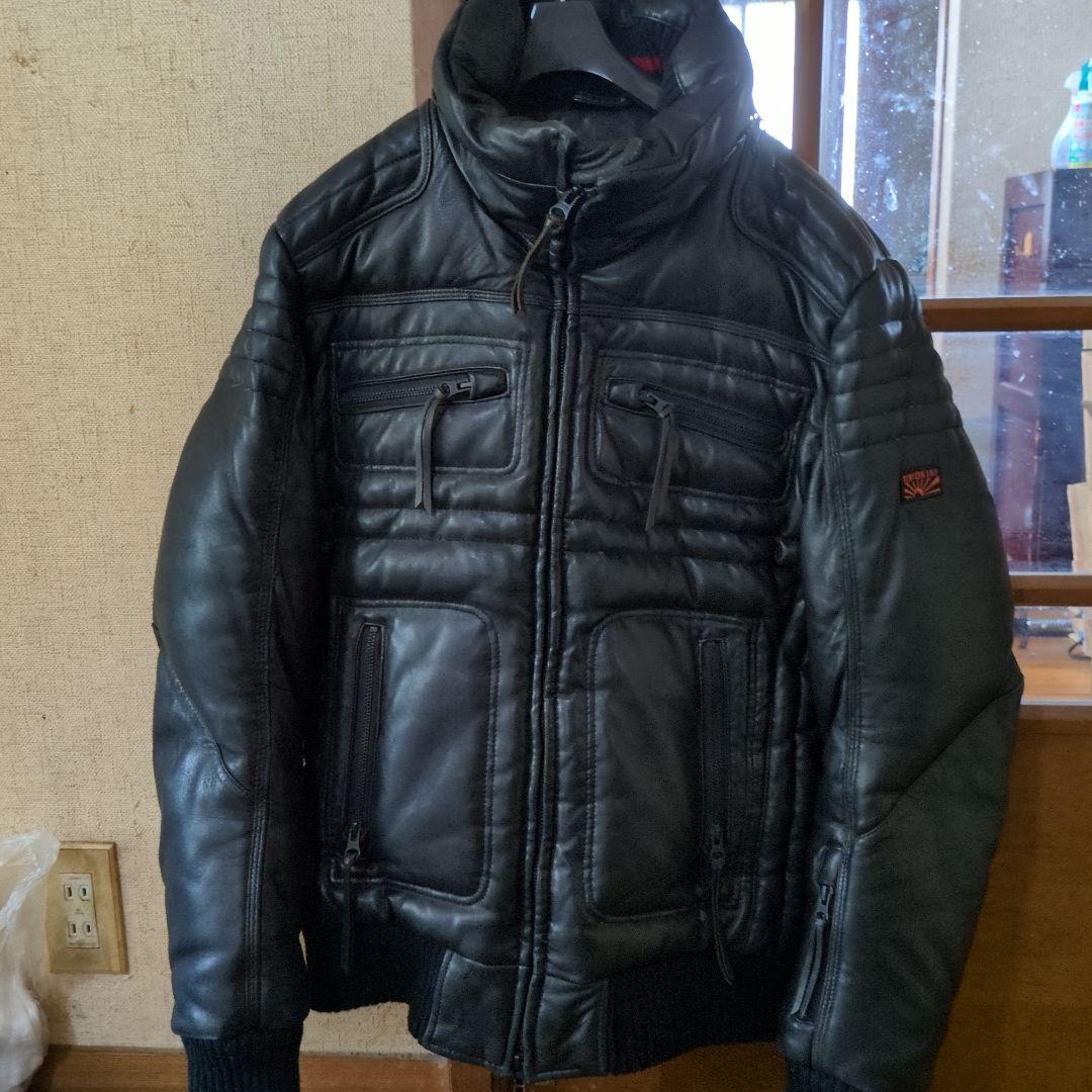 ユニオンジャップシングルライダースダウンジャケットブラックサイズM