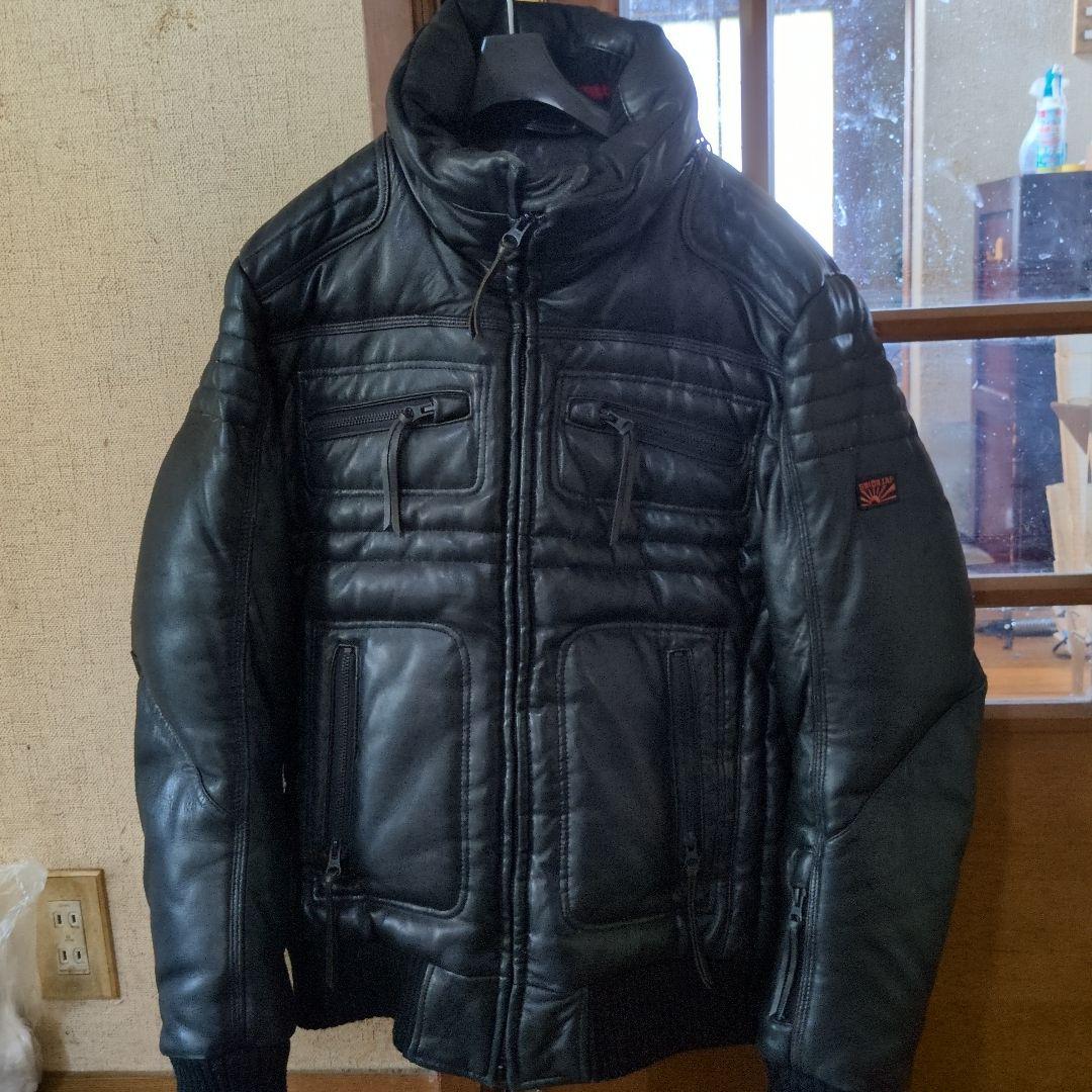 ユニオンジャップシングルライダースダウンジャケットブラックサイズM