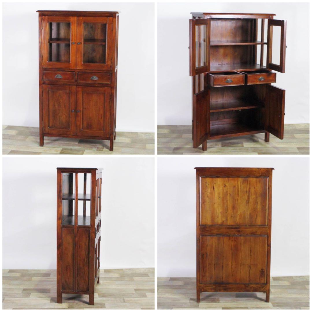 B 新品 アジアン キャビネット 食器棚 本棚 飾り棚 リビングボード