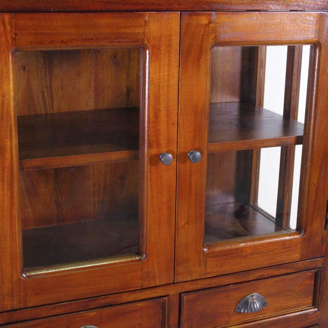 B 新品 アジアン キャビネット 食器棚 本棚 飾り棚 リビングボード