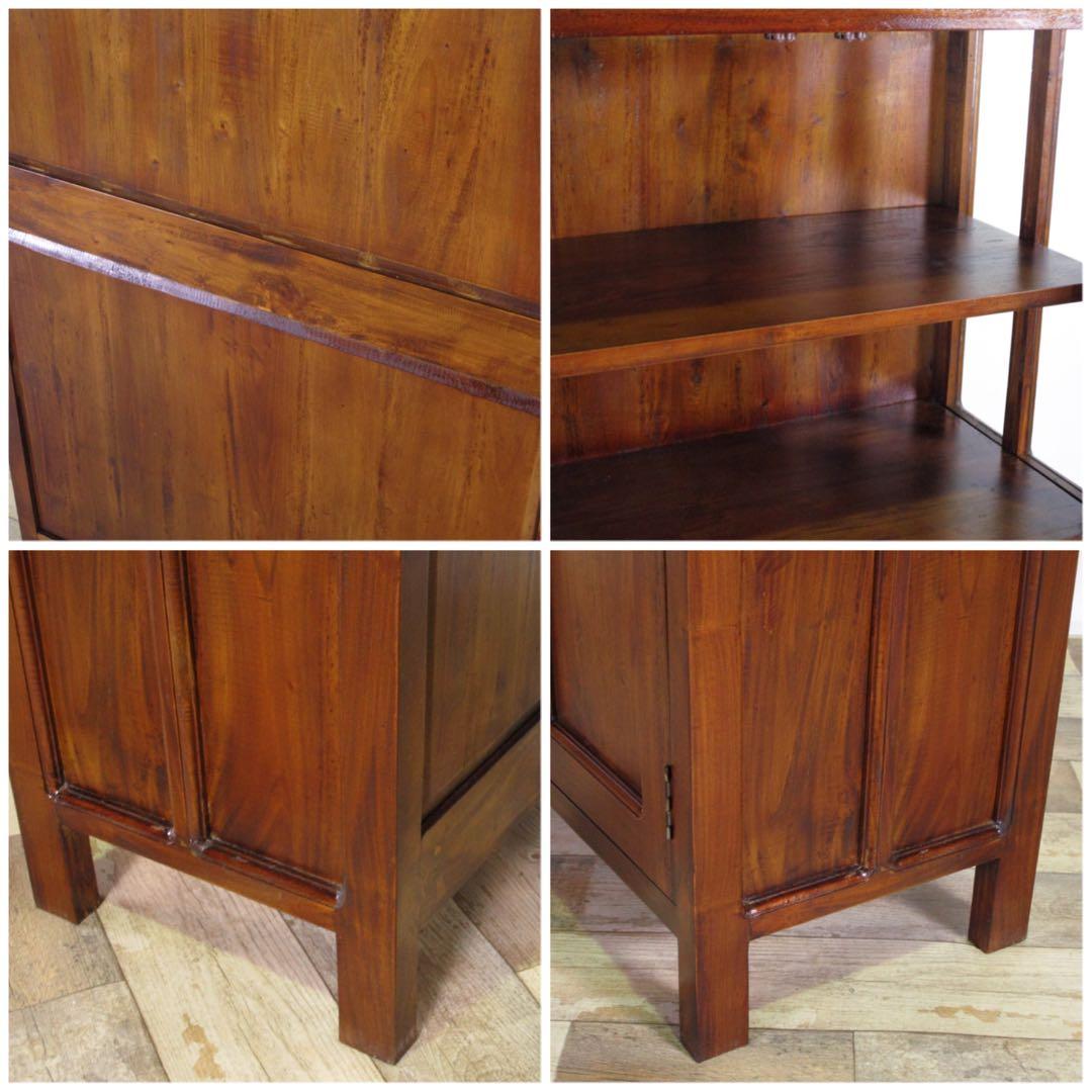 B 新品 アジアン キャビネット 食器棚 本棚 飾り棚 リビングボード