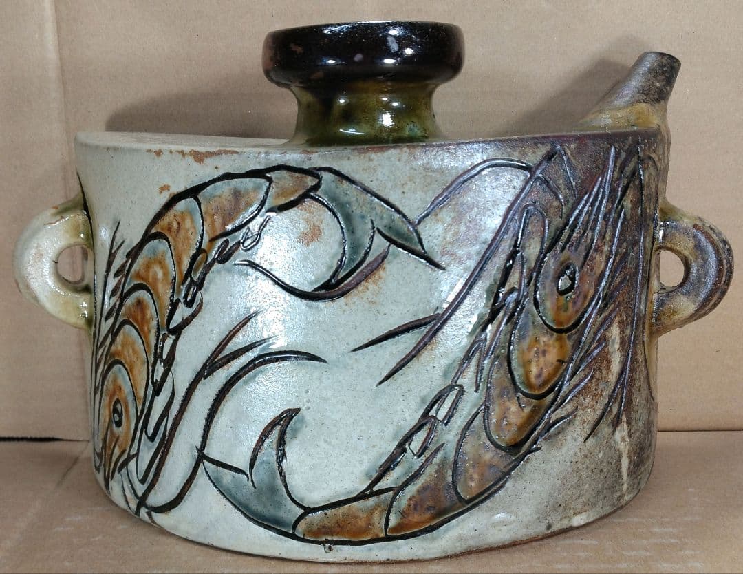 【本物保証】金城次郎 海老紋抱瓶 共箱 栞 人間国宝 壺屋焼 壷屋焼 美品