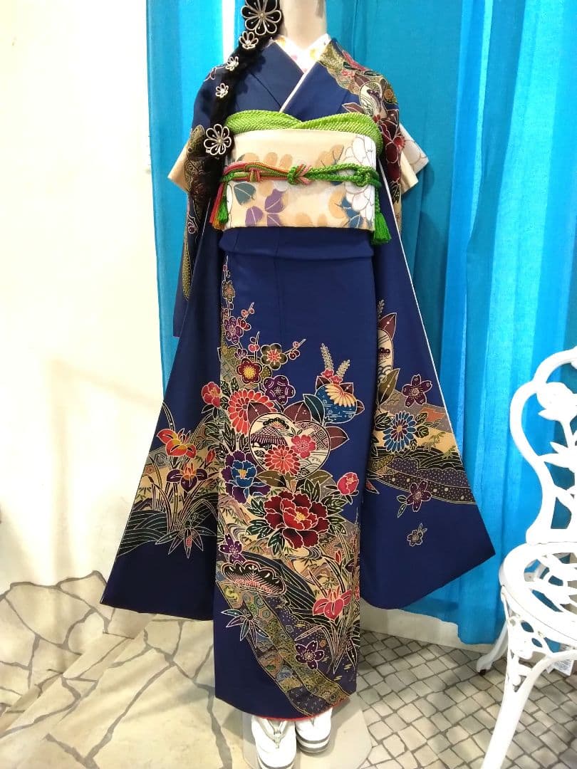 振袖フルセット、正絹紅型成人式、重ね衿、帯揚げ帯締め、西陣袋帯、襦袢、ガード加工