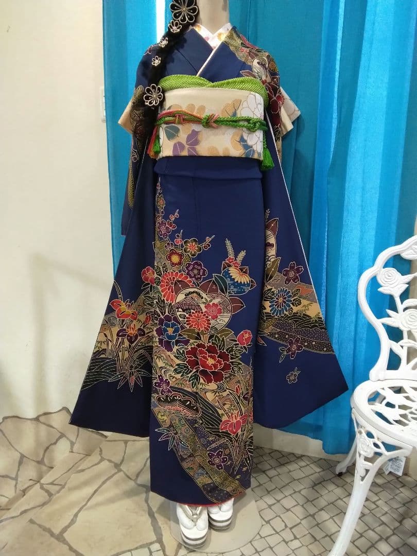 振袖フルセット、正絹紅型成人式、重ね衿、帯揚げ帯締め、西陣袋帯、襦袢、ガード加工