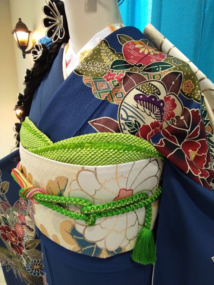 振袖フルセット、正絹紅型成人式、重ね衿、帯揚げ帯締め、西陣袋帯、襦袢、ガード加工