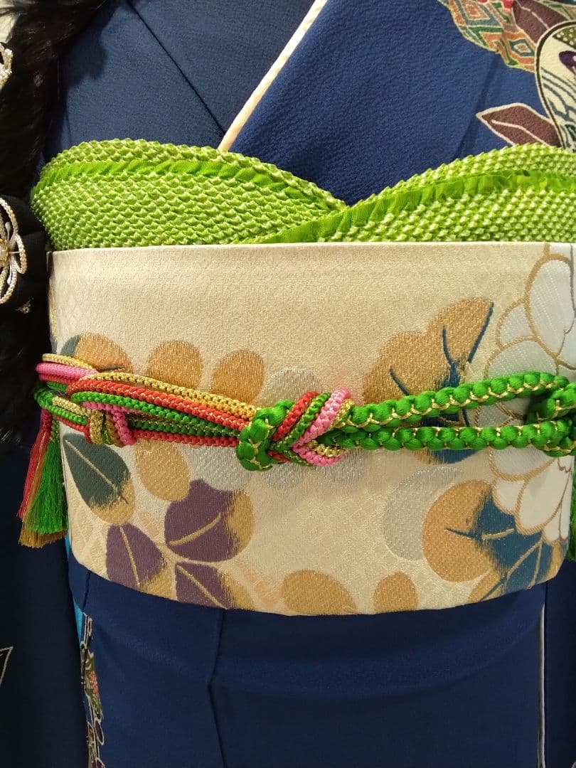 振袖フルセット、正絹紅型成人式、重ね衿、帯揚げ帯締め、西陣袋帯、襦袢、ガード加工