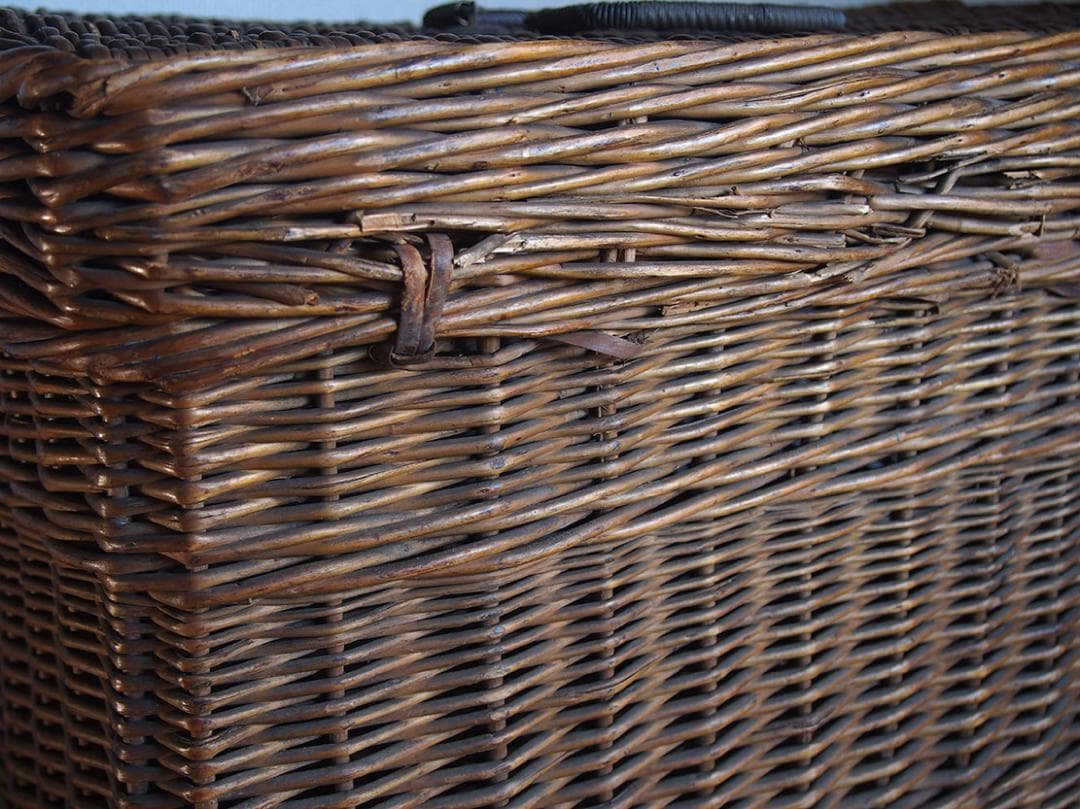 古いバスケット パニエ トランク ピクニック 旅行鞄 収納 欧州/K366