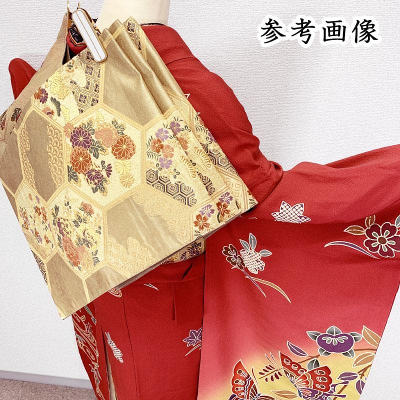 512z21☆三松 紅型振袖 小柄な方にも 古典柄 蝶 赤☆美品 成人式 結婚式