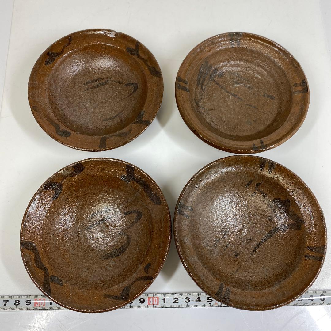 古唐津　山絵　小皿4枚　直径約12.5㎝　　タカチ　東さ7-0121☆2F