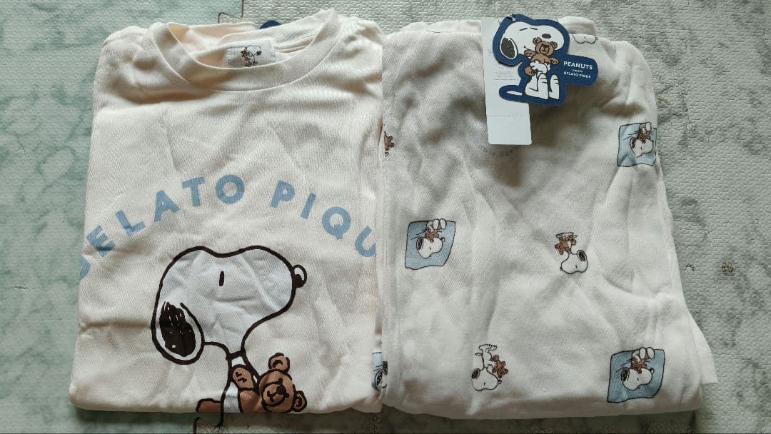 ジェラートピケ×スヌーピー　ワンポイントロンT 　ホワイト　上下セット 15-8