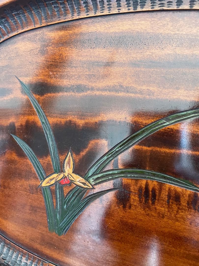 未使用　漆器盆セット 御膳　手彫り花柄