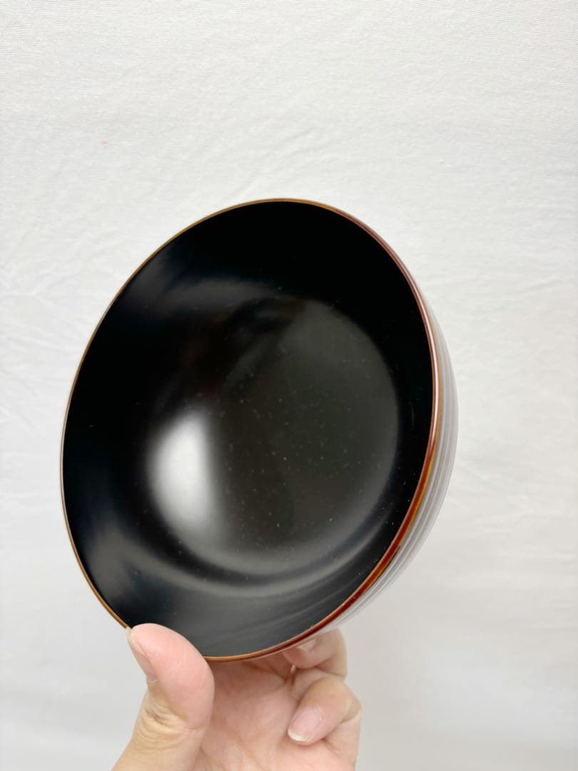 ほぼ未使用 懐石道具 張間麻佐緒作 輪島塗 木製朱竹蒔絵 煮物椀5客千筋共箱