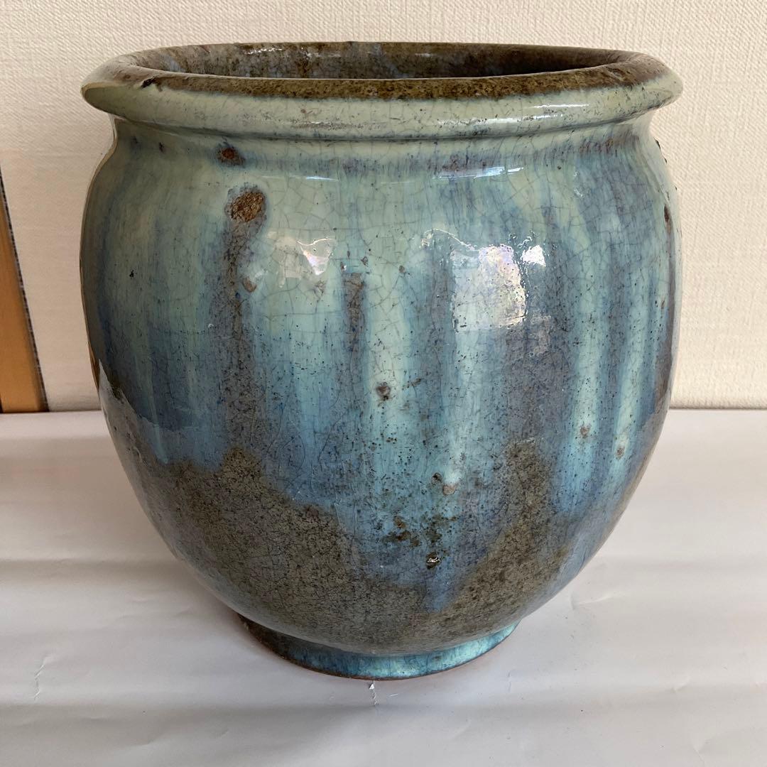 松代焼　緑白釉壺　代官町窯　江戸時代末期頃