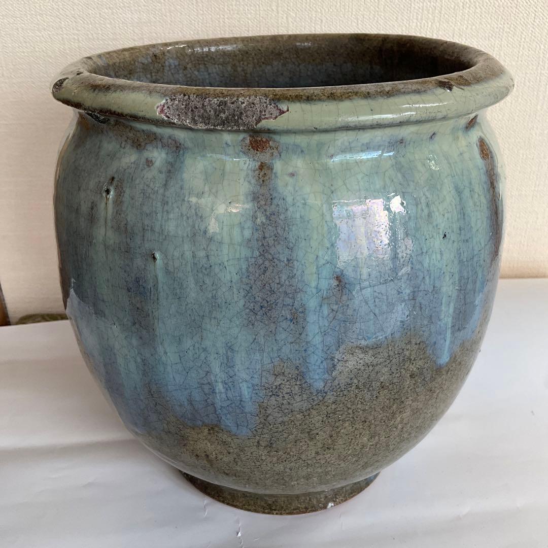 松代焼　緑白釉壺　代官町窯　江戸時代末期頃