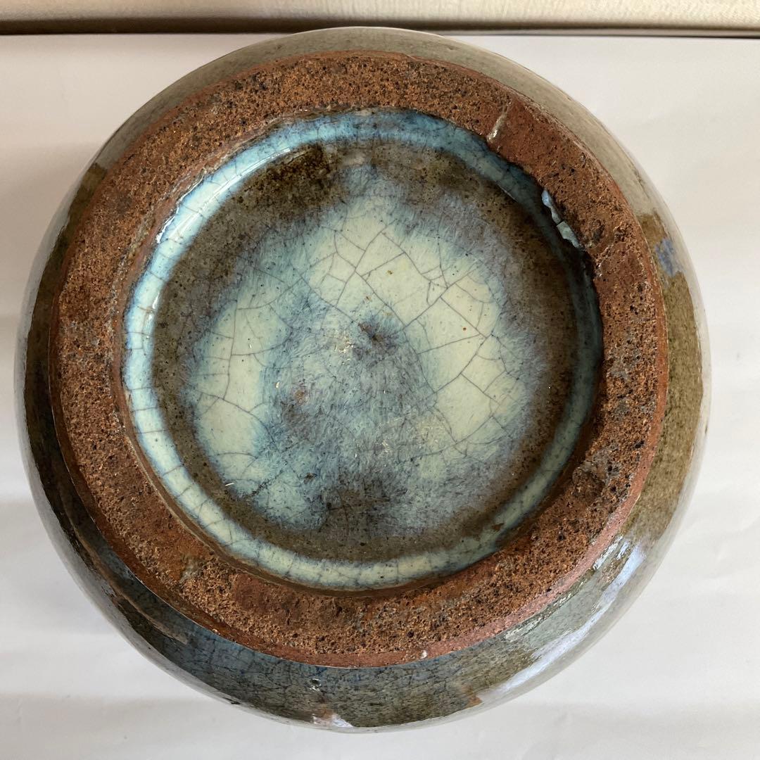 松代焼　緑白釉壺　代官町窯　江戸時代末期頃