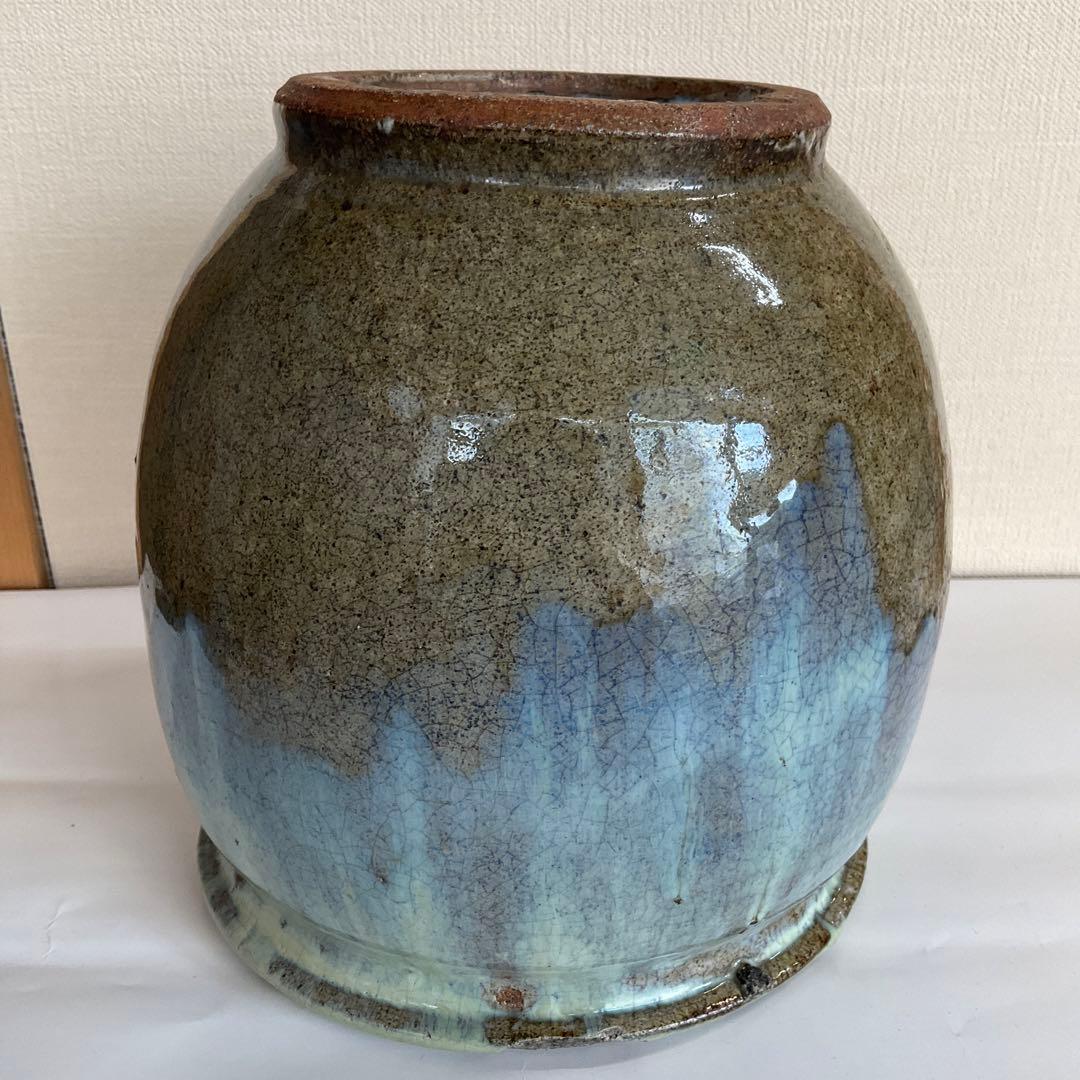 松代焼　緑白釉壺　代官町窯　江戸時代末期頃