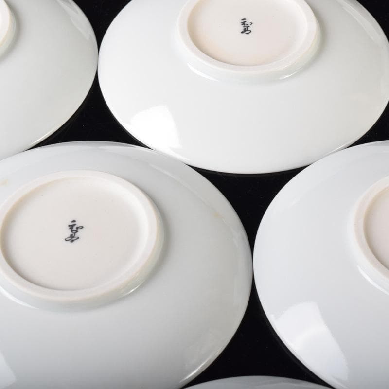 和食器　京焼　御室焼　北村和善作　白磁　吸茶碗　十二客　共布共箱　C　7485