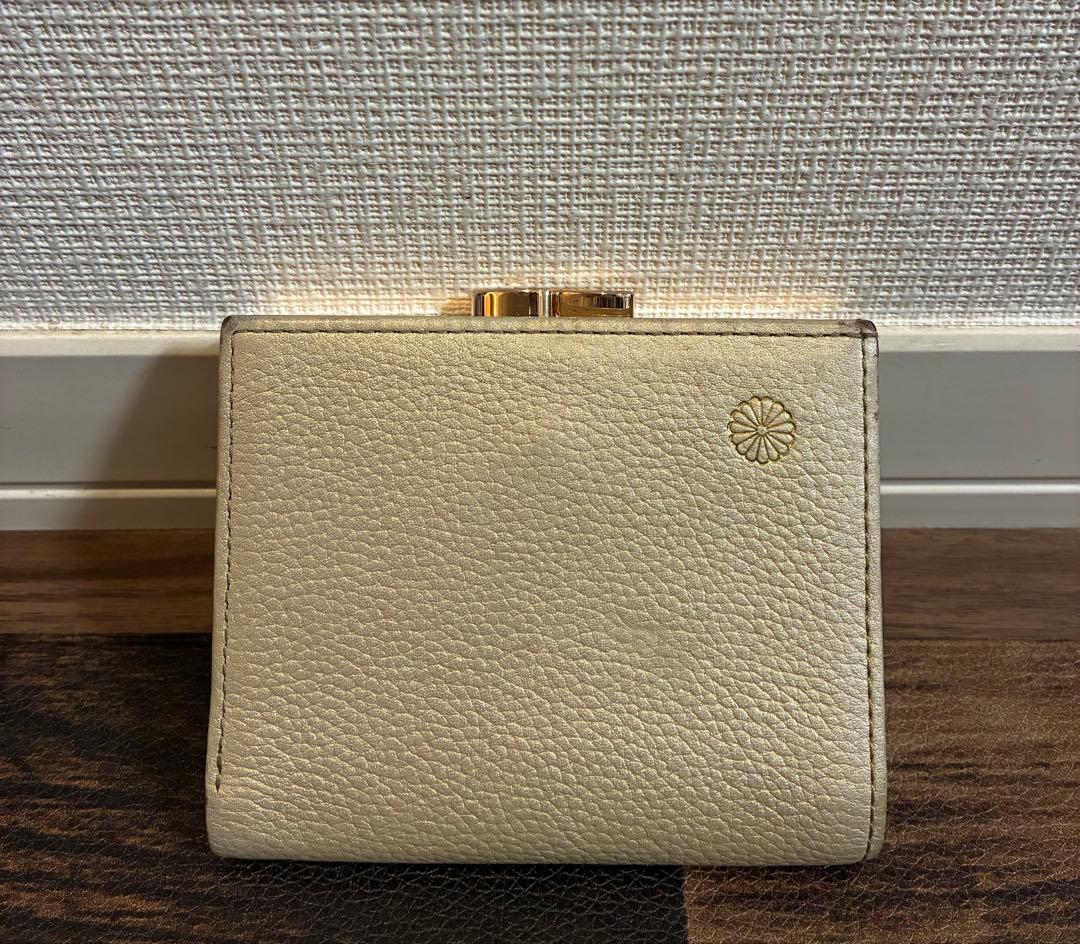 皇居財布　二つ折り財布 がま口 レザー 金色 ゴールド