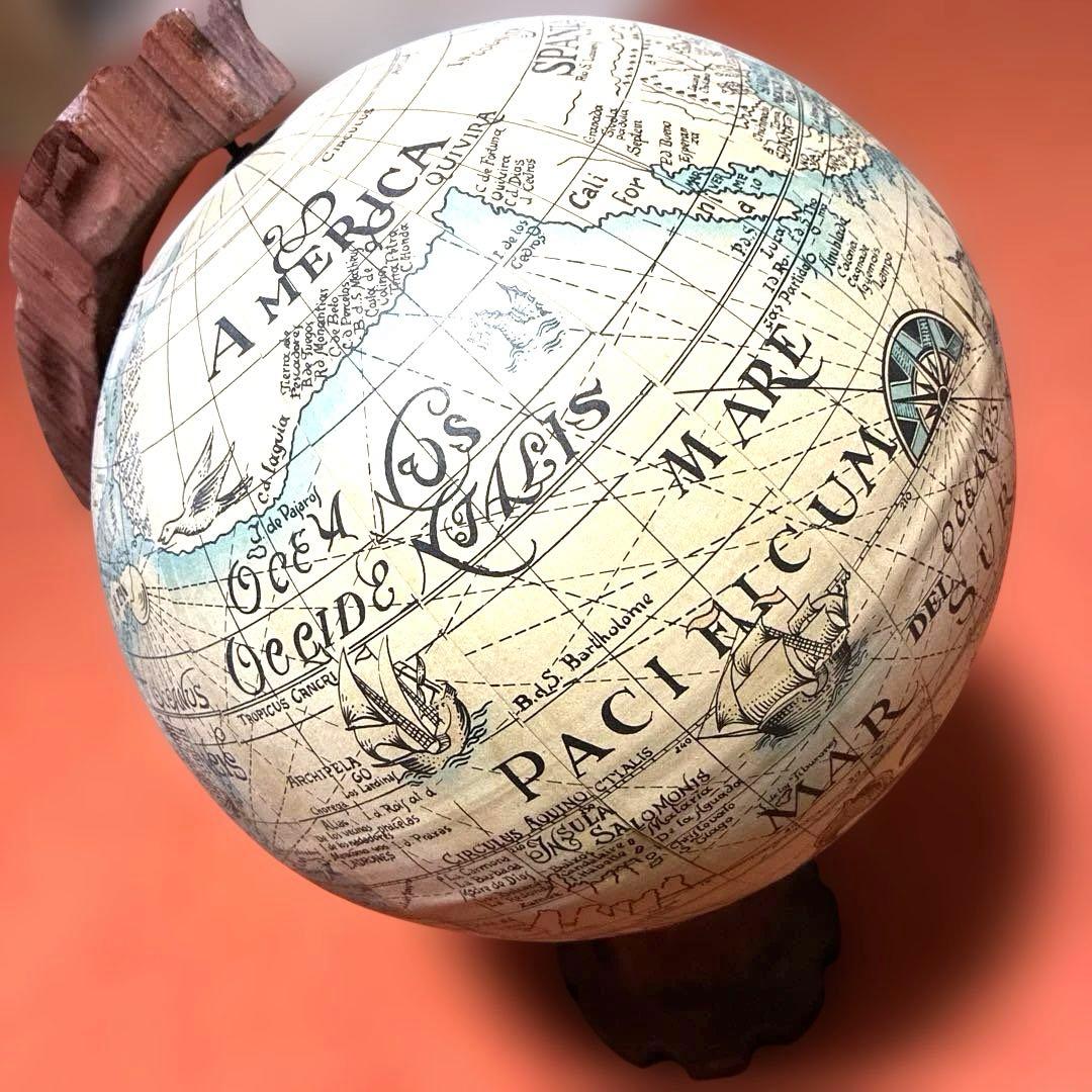 美品　スペイン製　高級インテリア　ビンテージ 地球儀 木製スタンド　回転可