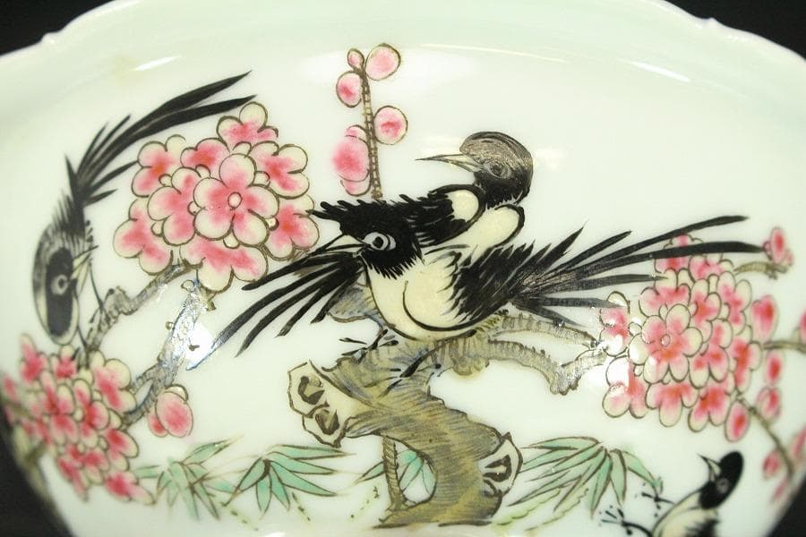 中国美術 色絵 花鳥紋 題詞 瑠璃遊台 碗 雍正年製(LC258)