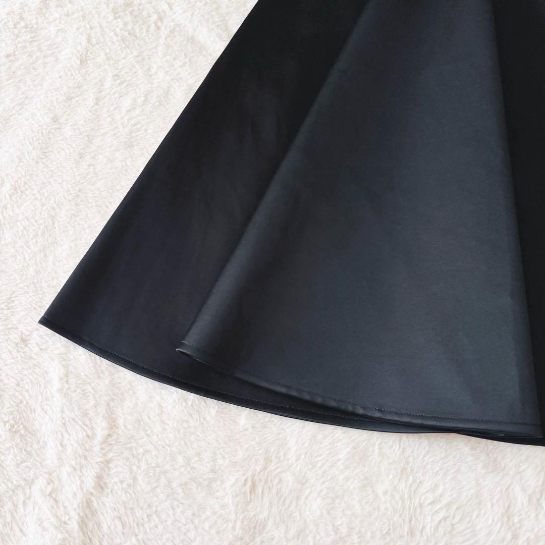 【美品】 ヨーコチャン サーキュラースカート フレア 38 サテン ブラック