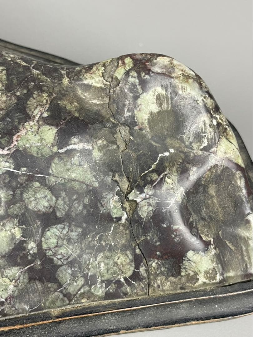 大型 梅花石 鑑賞石 盆石 水石 天然石 ジャスパー 木製台座付 菊花石 鉱石