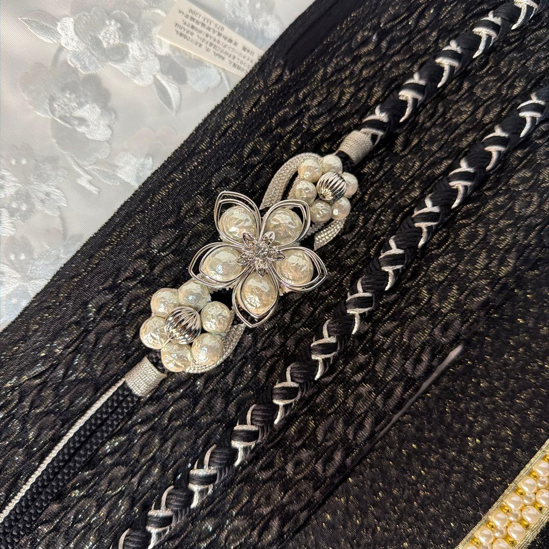 新品　帯締め　帯揚げ　半襟　重ね襟　セット　振袖用　2026年新作モデル　黒