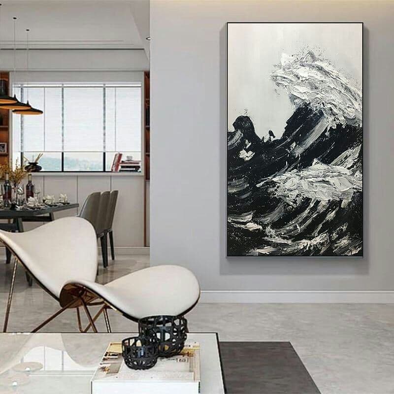 純正な手描きの油絵の抽象画、波風景が大幅に掛けられています。