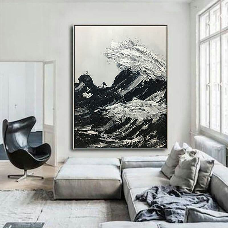 純正な手描きの油絵の抽象画、波風景が大幅に掛けられています。