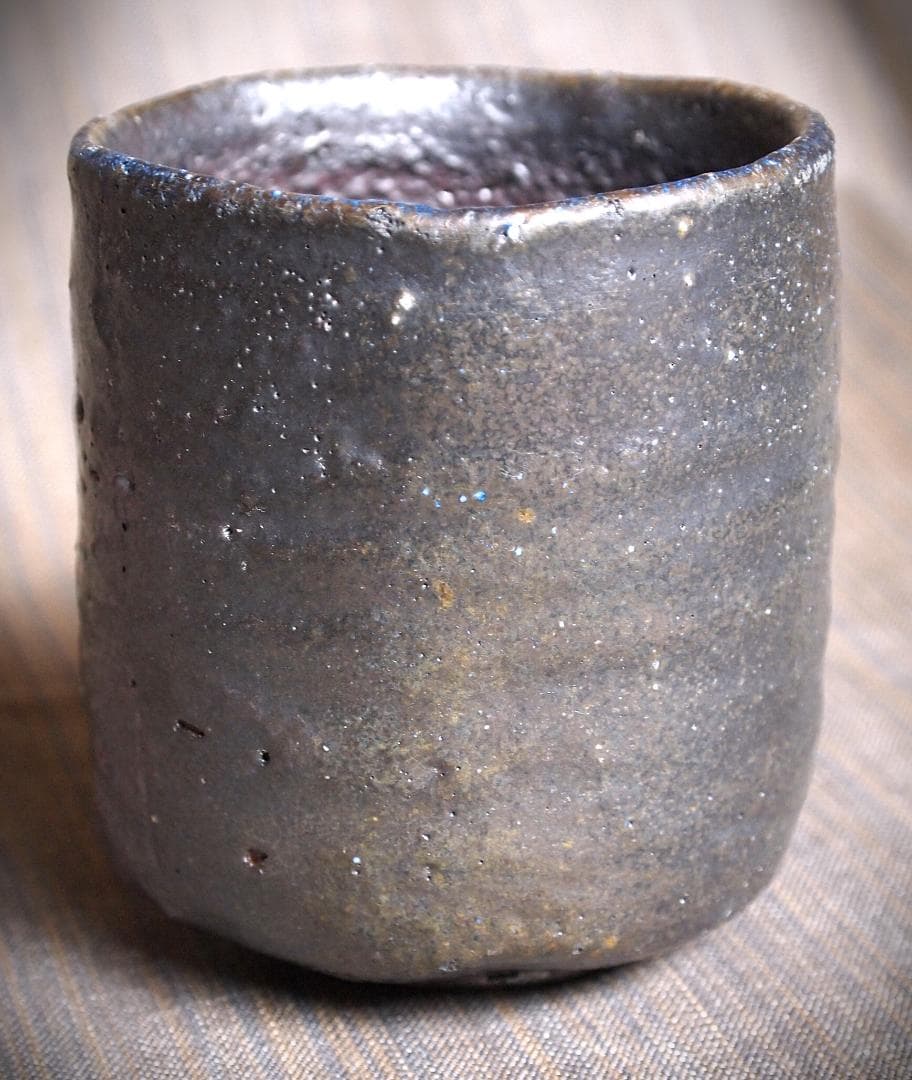 人気作家★森本良信【師：安倍安人】★黒備前【コバルトブルー】湯のみ★合箱